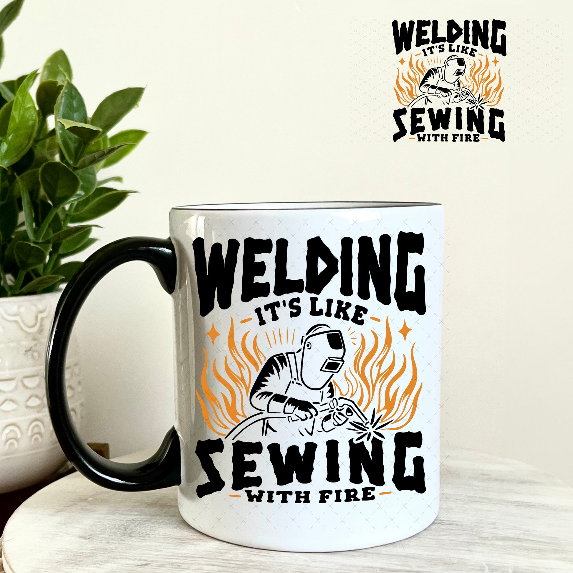 Welding It's Like Sewing with Fire UV DTF Decal 11oz Coffee Mug Weefers