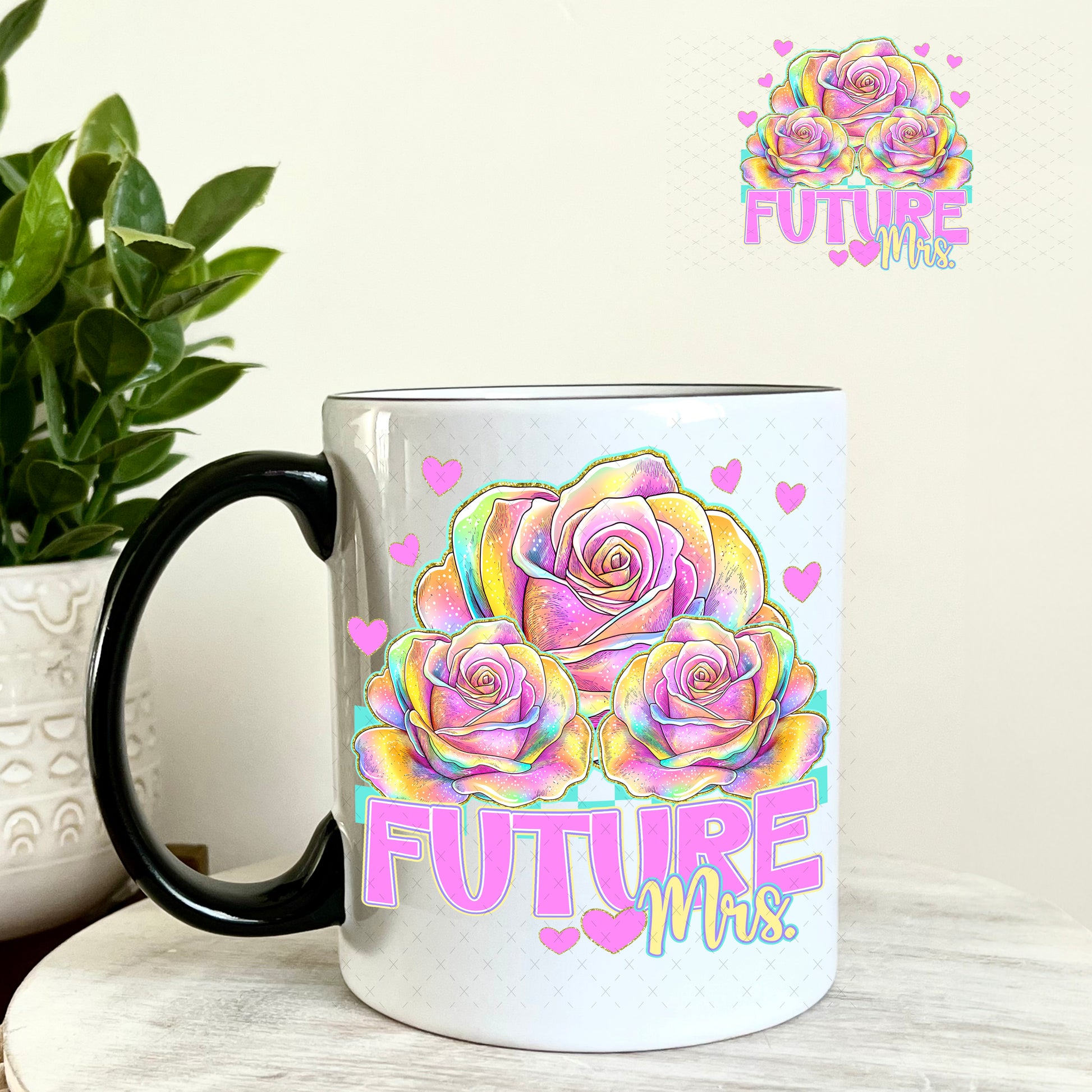 Future Mrs Pastel Flowers UV DTF Decal 11oz Coffee Mug Weefers