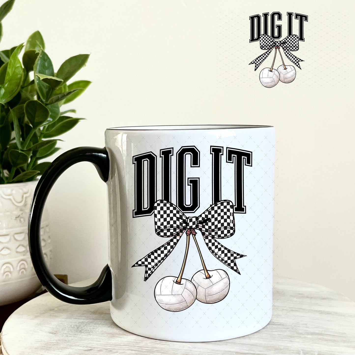 Dig It Volleyball Cherries UV DTF Decal 11oz Coffee Mug Weefers