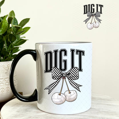 Dig It Volleyball Cherries UV DTF Decal 11oz Coffee Mug Weefers