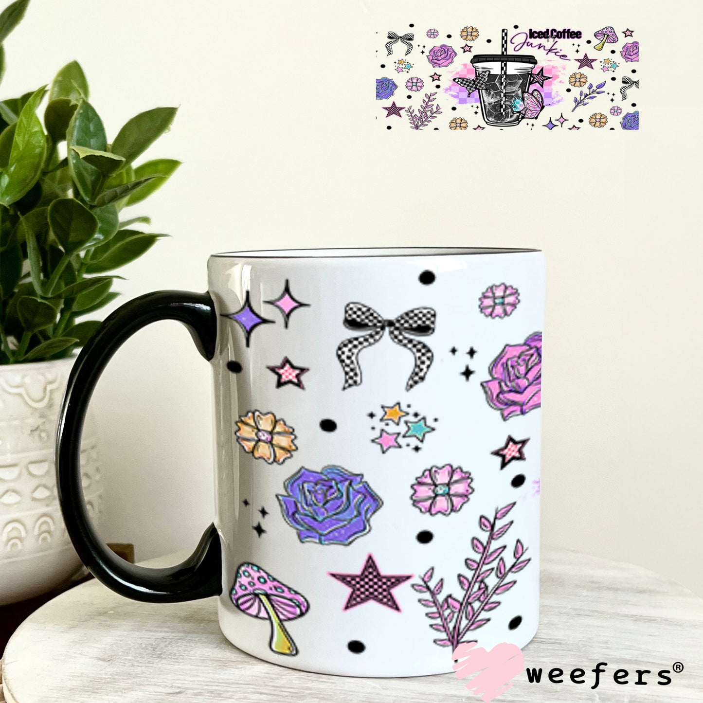 Iced Coffee Junkie UV DTF Cup Wrap - Weefers Exclusive Wrap 11oz Coffee Mug Cup Wrap Weefers
