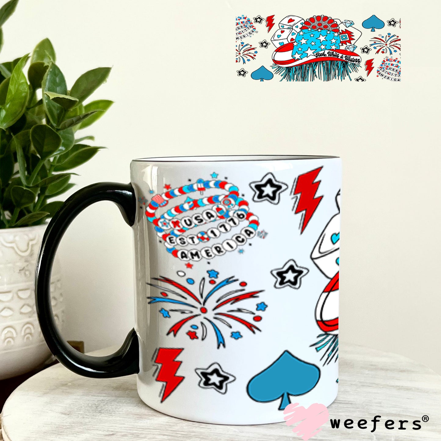 Red White Western UV DTF Cup Wrap - Weefers Exclusive Wrap 11oz Coffee Mug Cup Wrap Weefers
