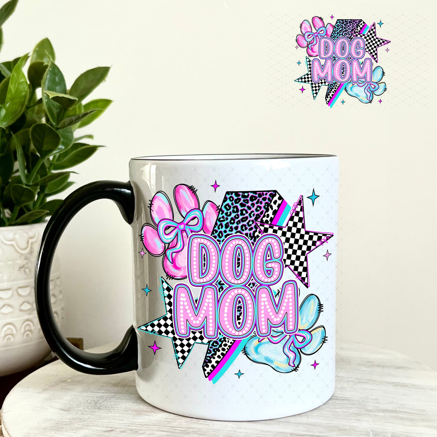 Dog Mom Purple Blue Lightening Bolt UV DTF Decal 11oz Coffee Mug Weefers