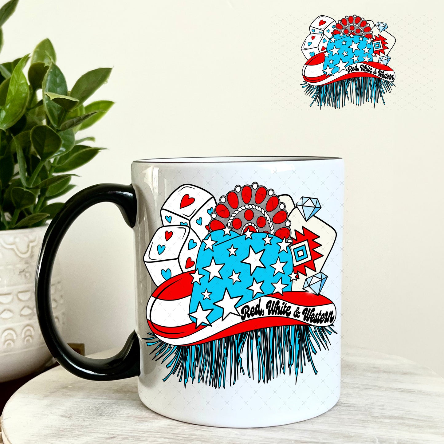 Red White and Western UV DTF Decal 11oz Coffee Mug Weefers