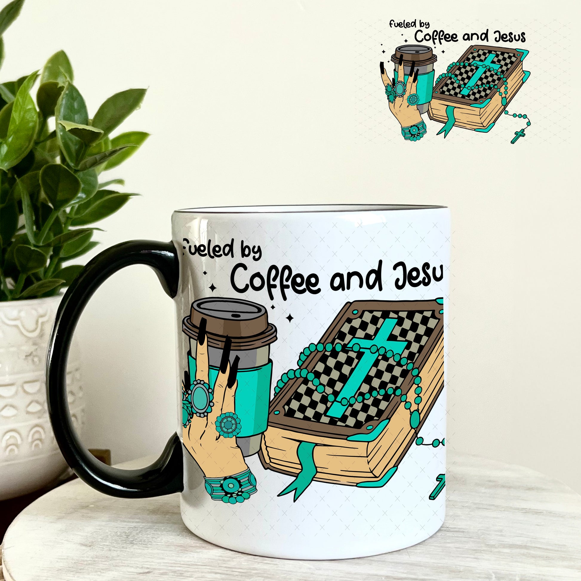 Fueled by Coffee and Jesus UV DTF Decal 11oz Coffee Mug Weefers