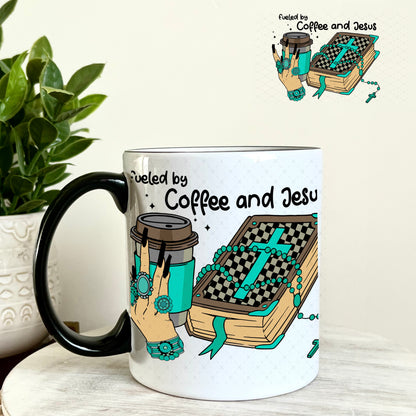 Fueled by Coffee and Jesus UV DTF Decal 11oz Coffee Mug Weefers