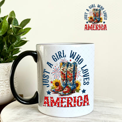 Just a Girl Who Loves America UV DTF Decal 11oz Coffee Mug Weefers