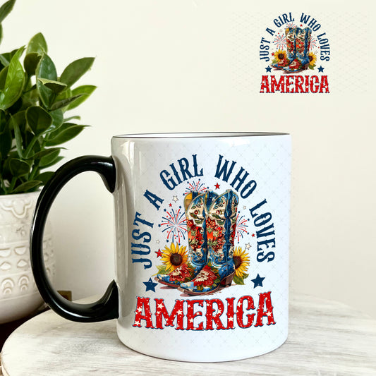 Just a Girl Who Loves America UV DTF Decal 11oz Coffee Mug Weefers