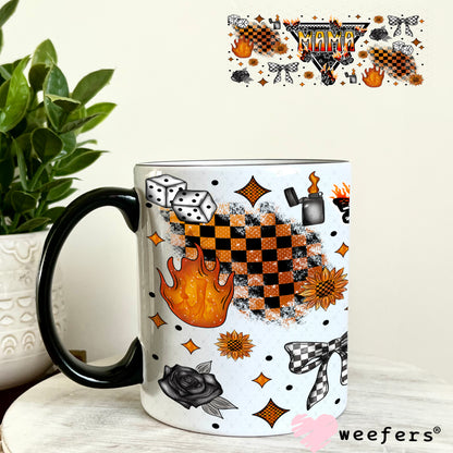 Mama Flames Checkered UV DTF Cup Wrap - Weefers Exclusive 11oz Coffee Mug Weefers