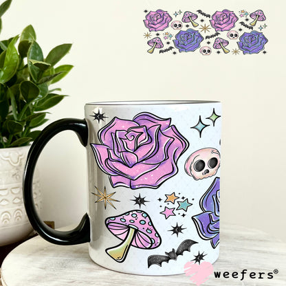 Purple Flowers Bats Skulls UV DTF Cup Wrap - Weefers Exclusive 11oz Coffee Mug Weefers