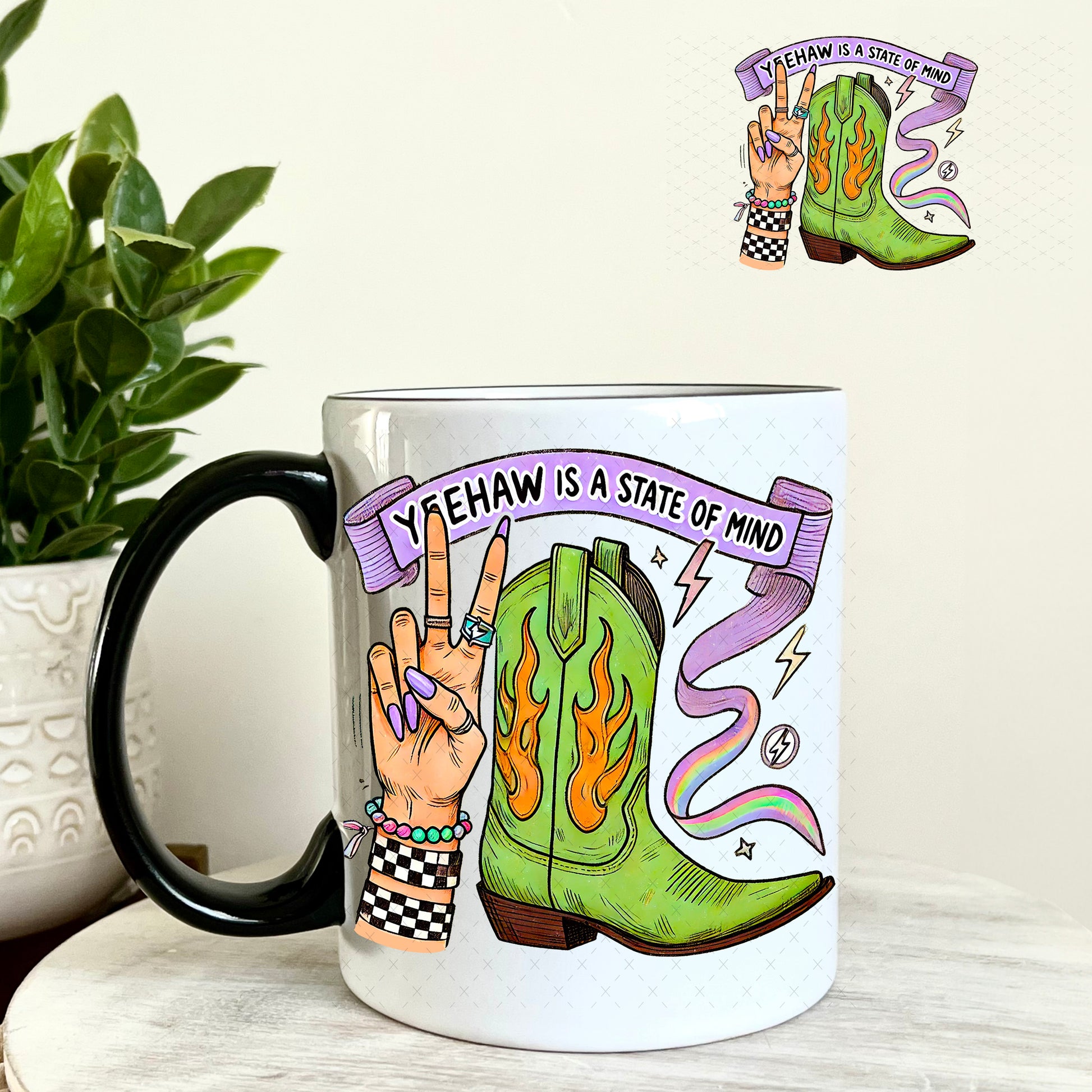 Yeehaw is a State of Mind UV DTF Decal 11oz Coffee Mug Weefers