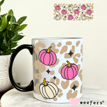 Beige Leopard Pink Pumpkins UV DTF Cup Wrap 11oz Coffee Mug Weefers