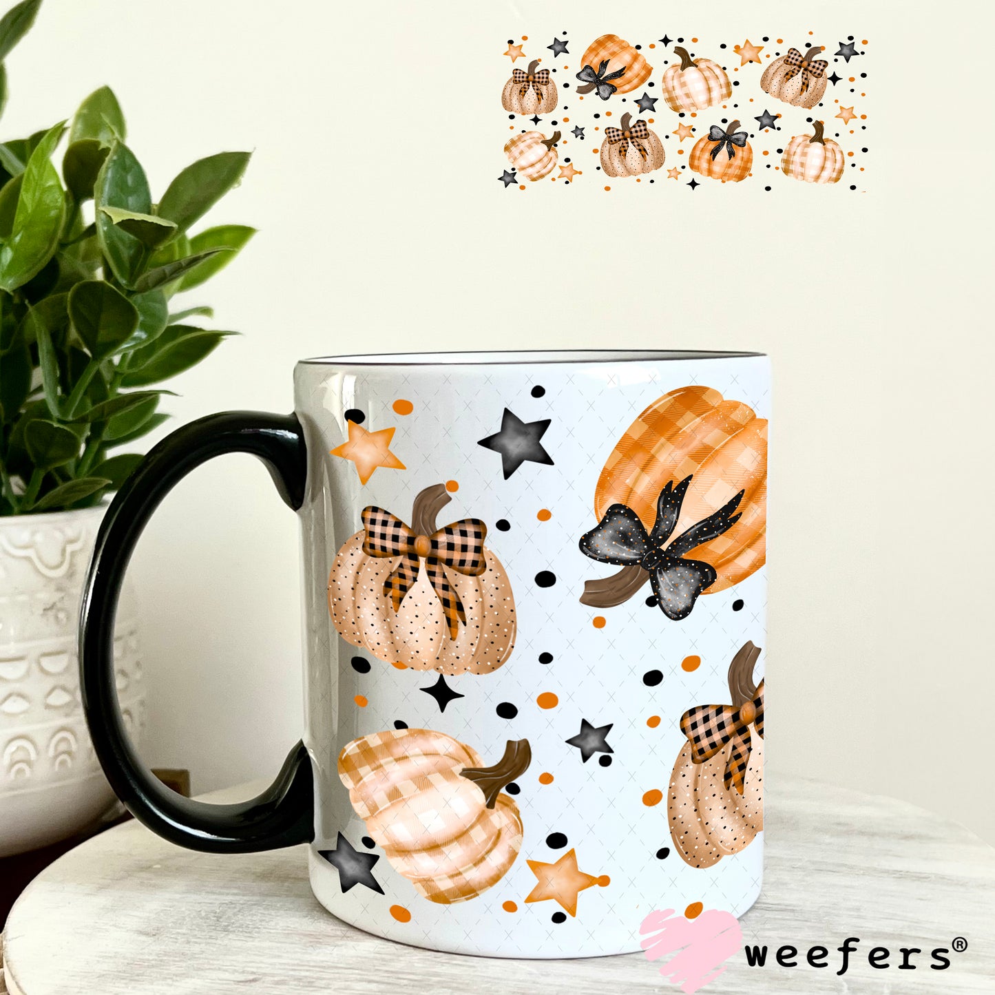 Fall Plaid Pumpkins UV DTF Cup Wrap 11oz Coffee Mug Weefers