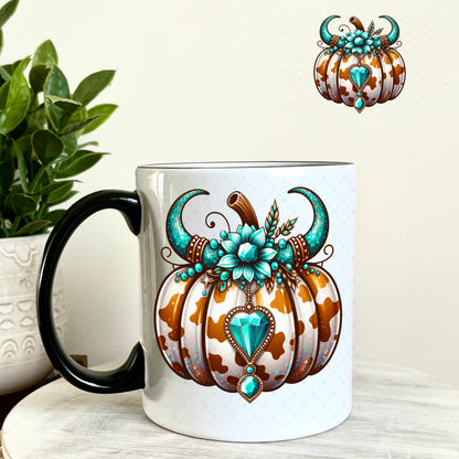Turquoise Pumpkin UV DTF Decal 11oz Coffee Mug Weefers