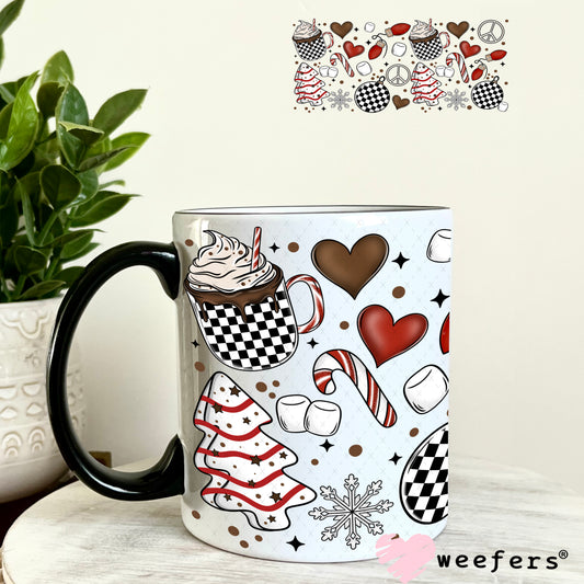 Christmas Black and White Checkers UV DTF Cup Wrap 11oz Coffee Mug Weefers