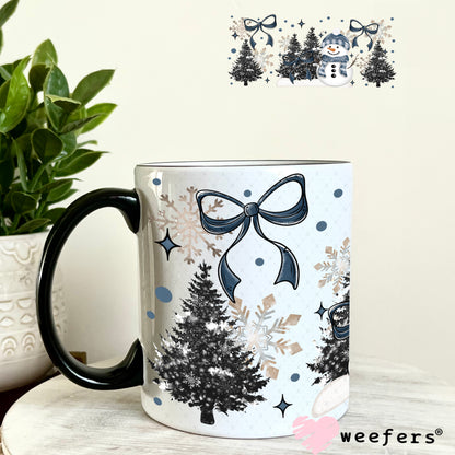 Navy Blue Snowman Christmas UV DTF Cup Wrap 11oz Coffee Mug Weefers