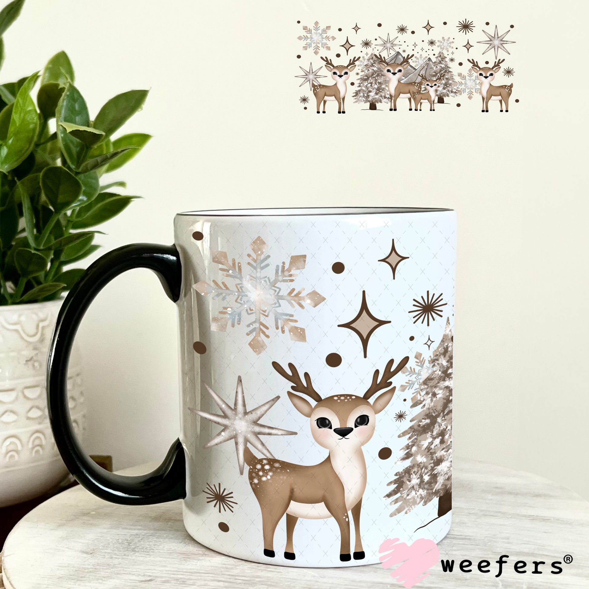 Winter Wonderland Reindeer UV DTF Cup Wrap 11oz Coffee Mug Weefers