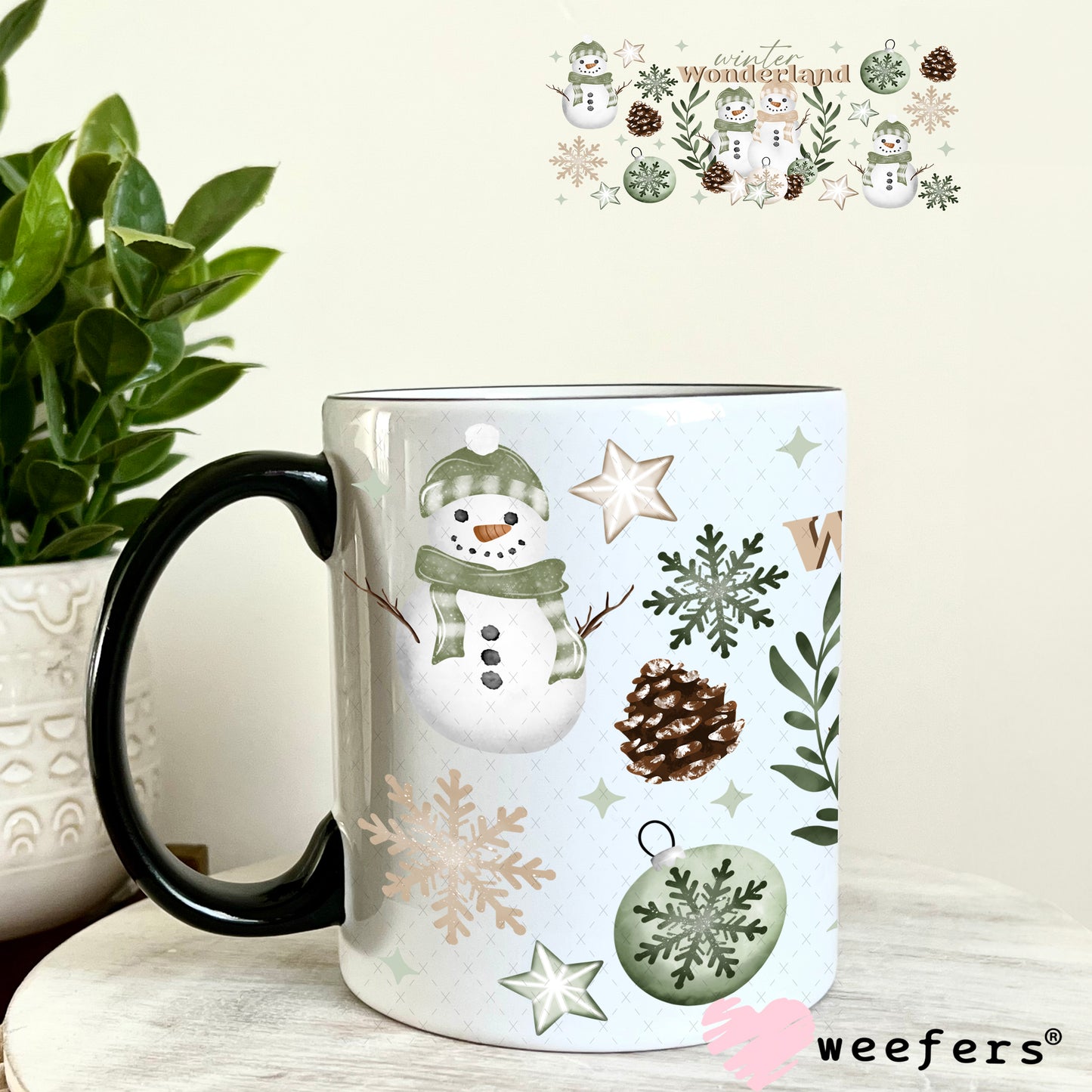 Mint Wonderland Snowmen UV DTF Cup Wrap 11oz Coffee Mug Weefers