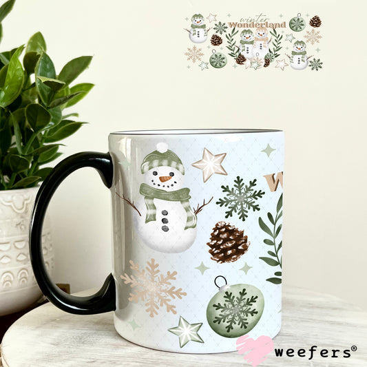 Mint Wonderland Snowmen UV DTF Cup Wrap 11oz Coffee Mug Weefers