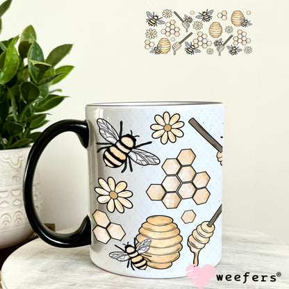 Honeycomb Honey Dipper Bees UV DTF Cup Wrap 11oz Coffee Mug Weefers