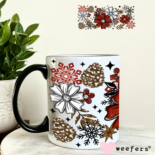Red and White Christmas Flowers UV DTF Cup Wrap 11oz Coffee Mug Weefers