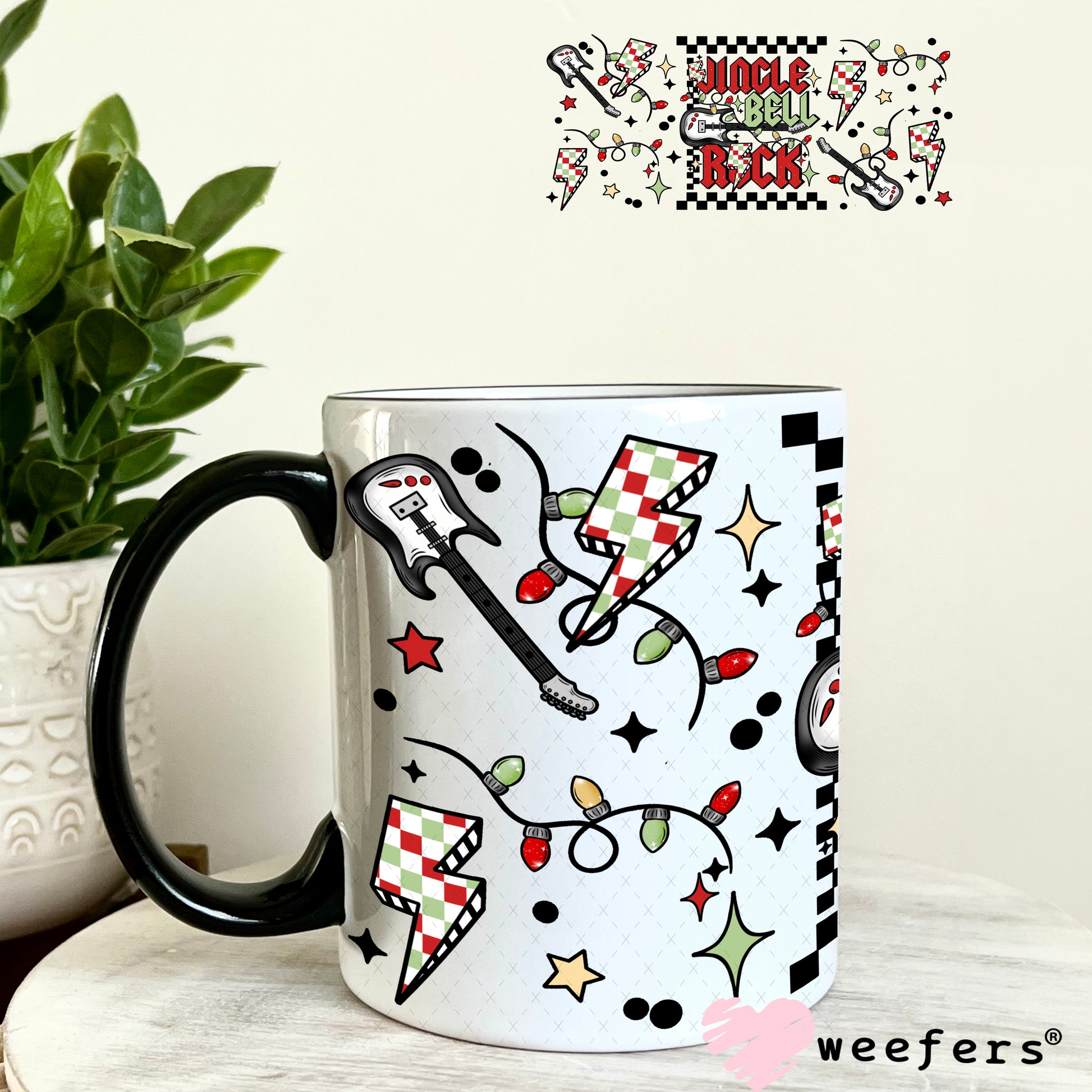 Jingle Bell Rock Red Green Black UV DTF Cup Wrap 11oz Coffee Mug Weefers