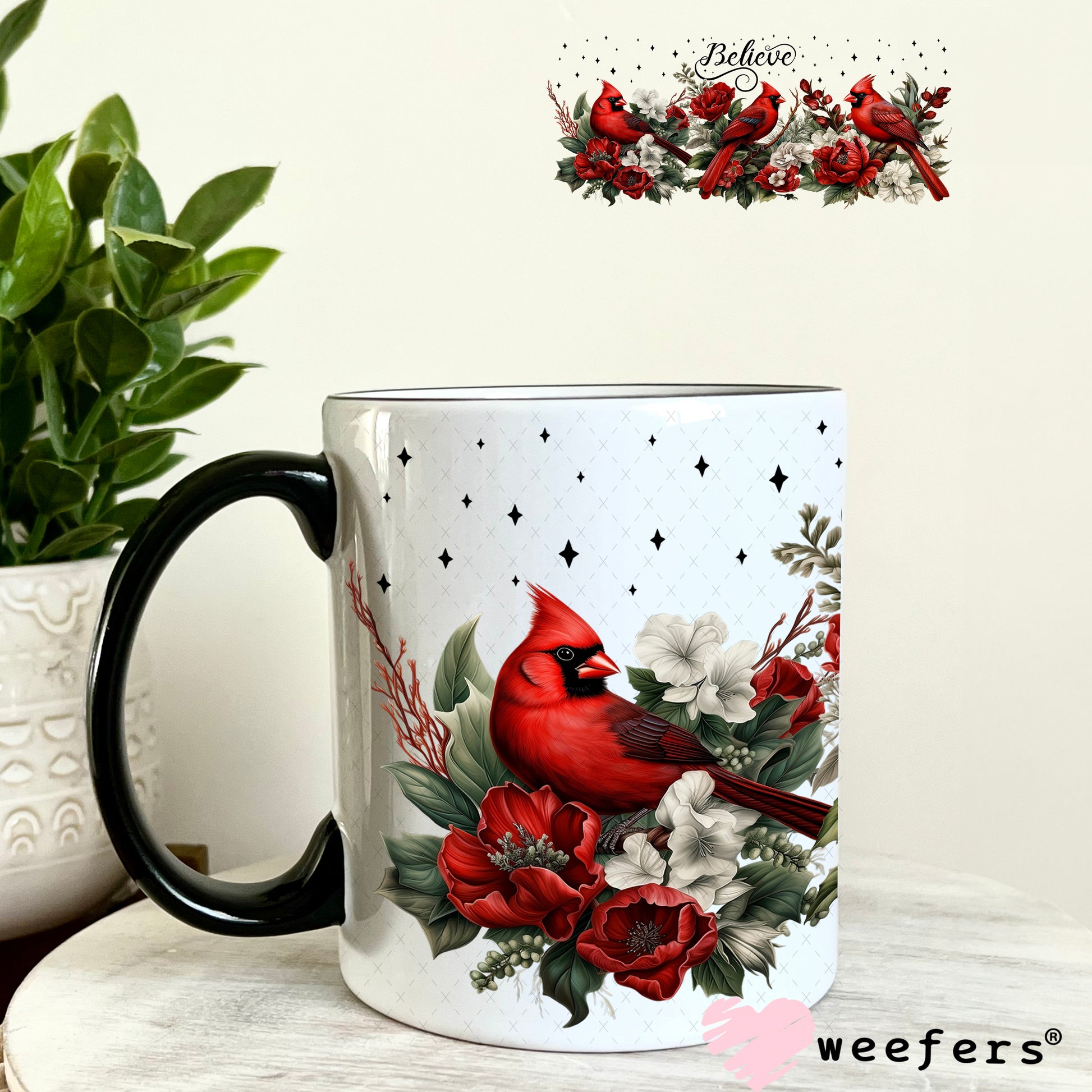Believe Red Cardinals UV DTF Cup Wrap 11oz Coffee Mug Weefers