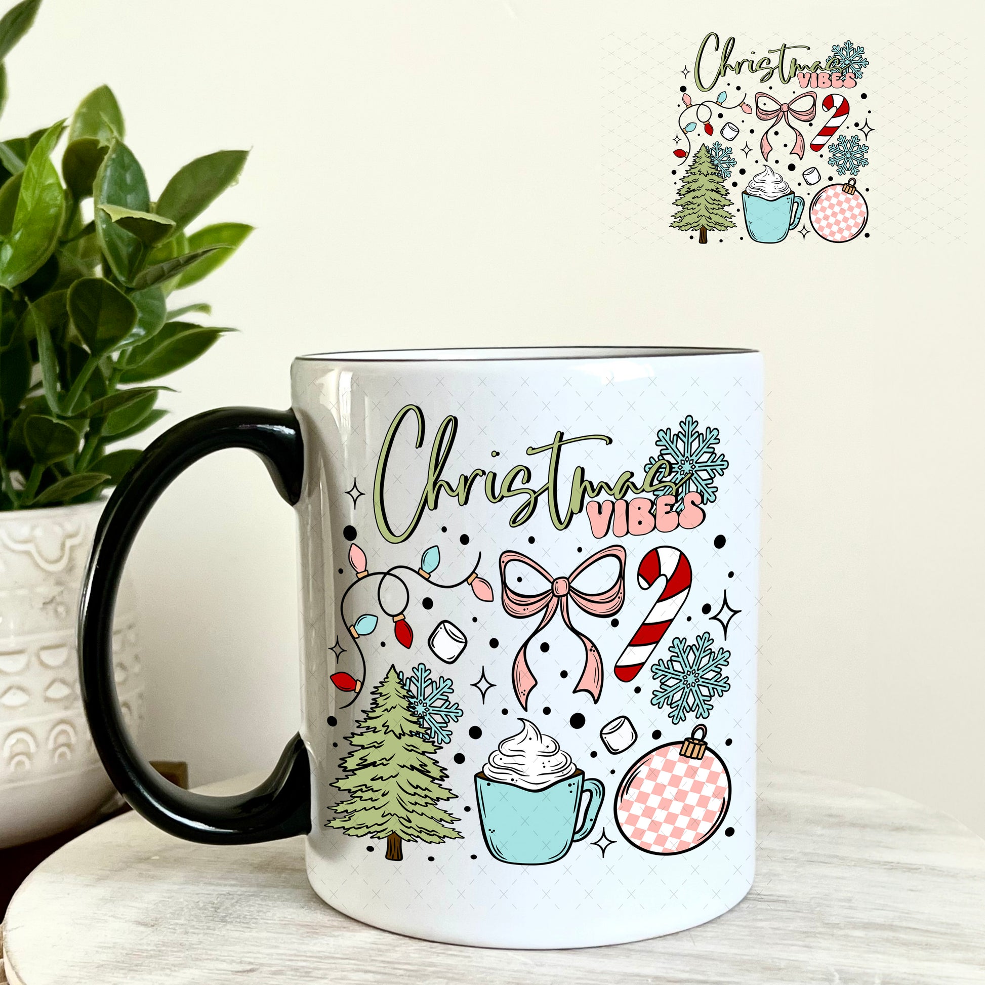 Christmas Vibes UV DTF Decal 11oz Coffee Mug Weefers