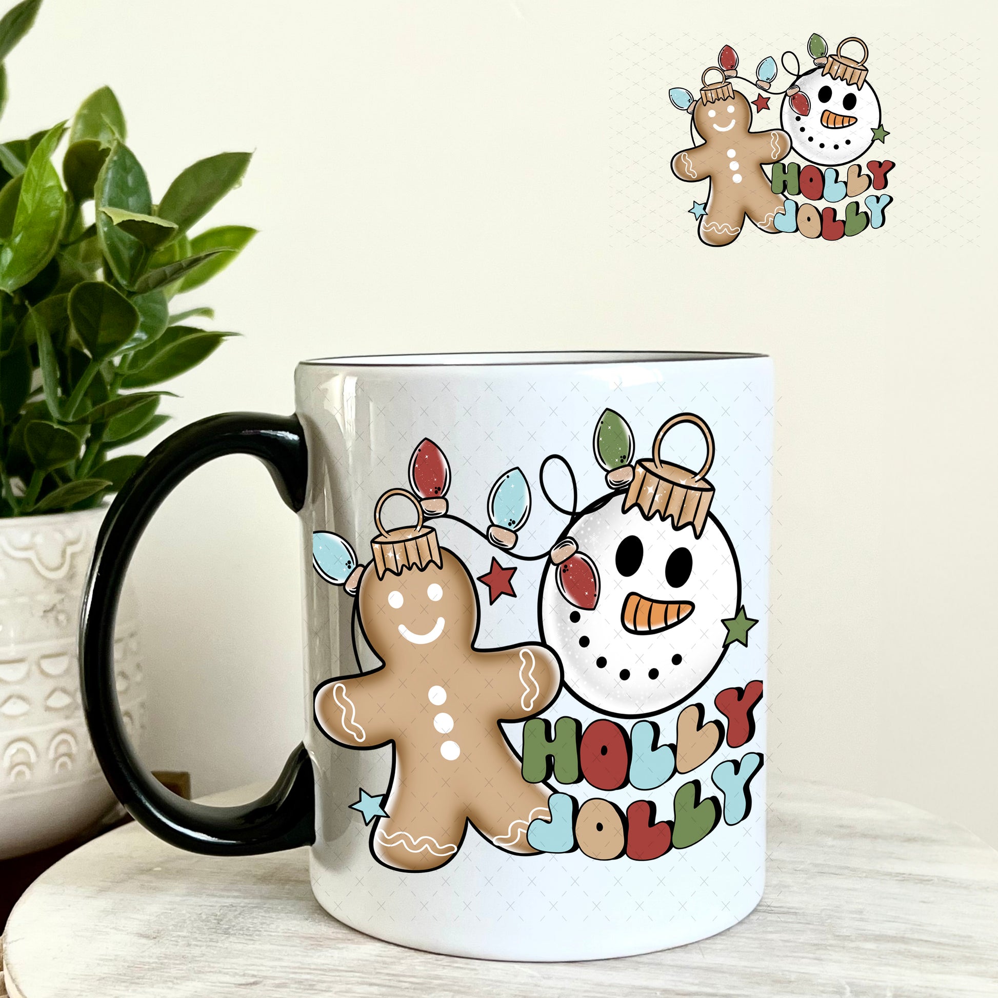 Holly Jolly Christmas UV DTF Decal 11oz Coffee Mug Weefers