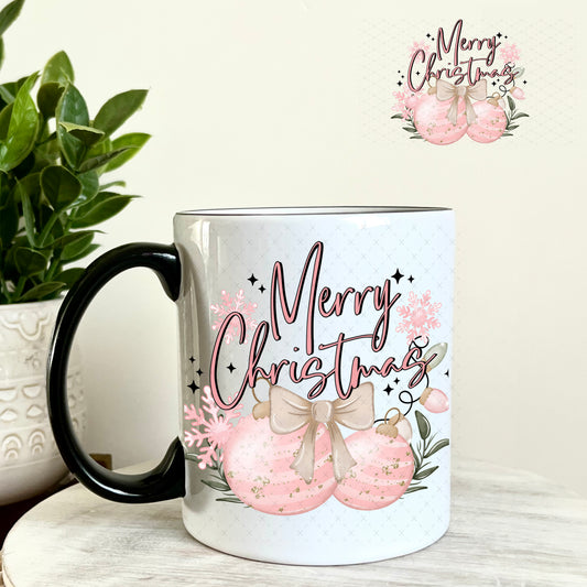 Pink Merry Christmas UV DTF Decal 11oz Coffee Mug Weefers