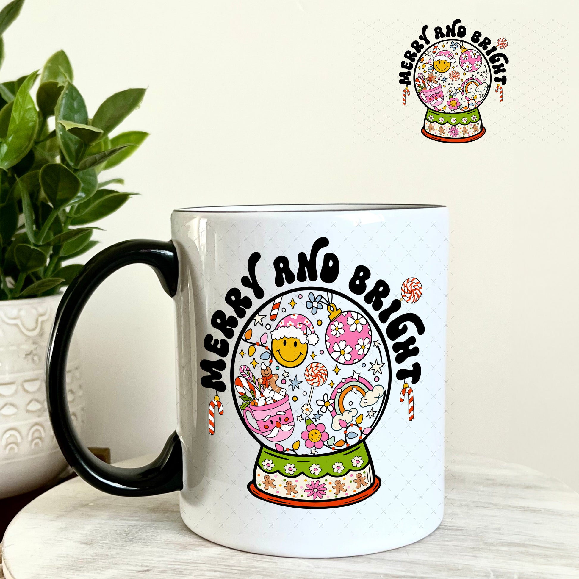 Merry and Bright Christmas Snow Globe UV DTF Decal 11oz Coffee Mug Weefers