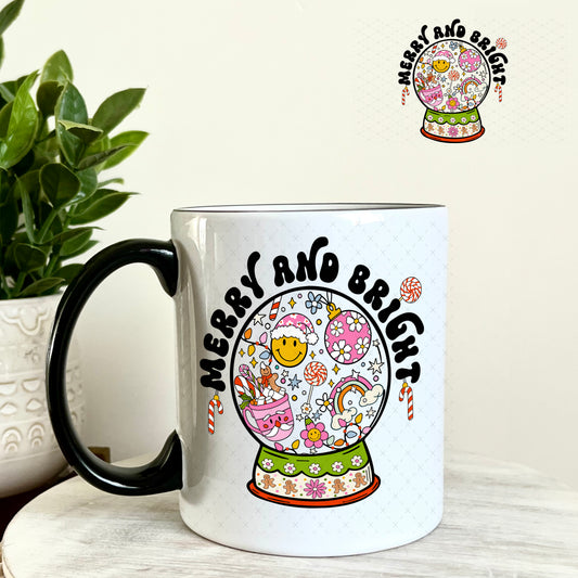 Merry and Bright Christmas Snow Globe UV DTF Decal 11oz Coffee Mug Weefers