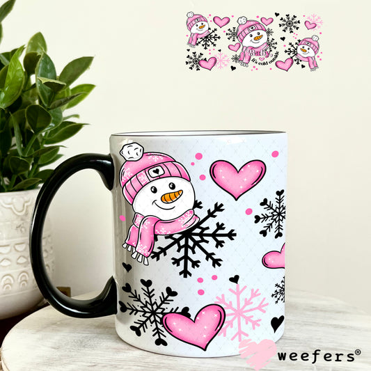 Pink Snowman Baby It's Cold Outside Christmas UV DTF Cup Wrap 11oz Coffee Mug Weefers