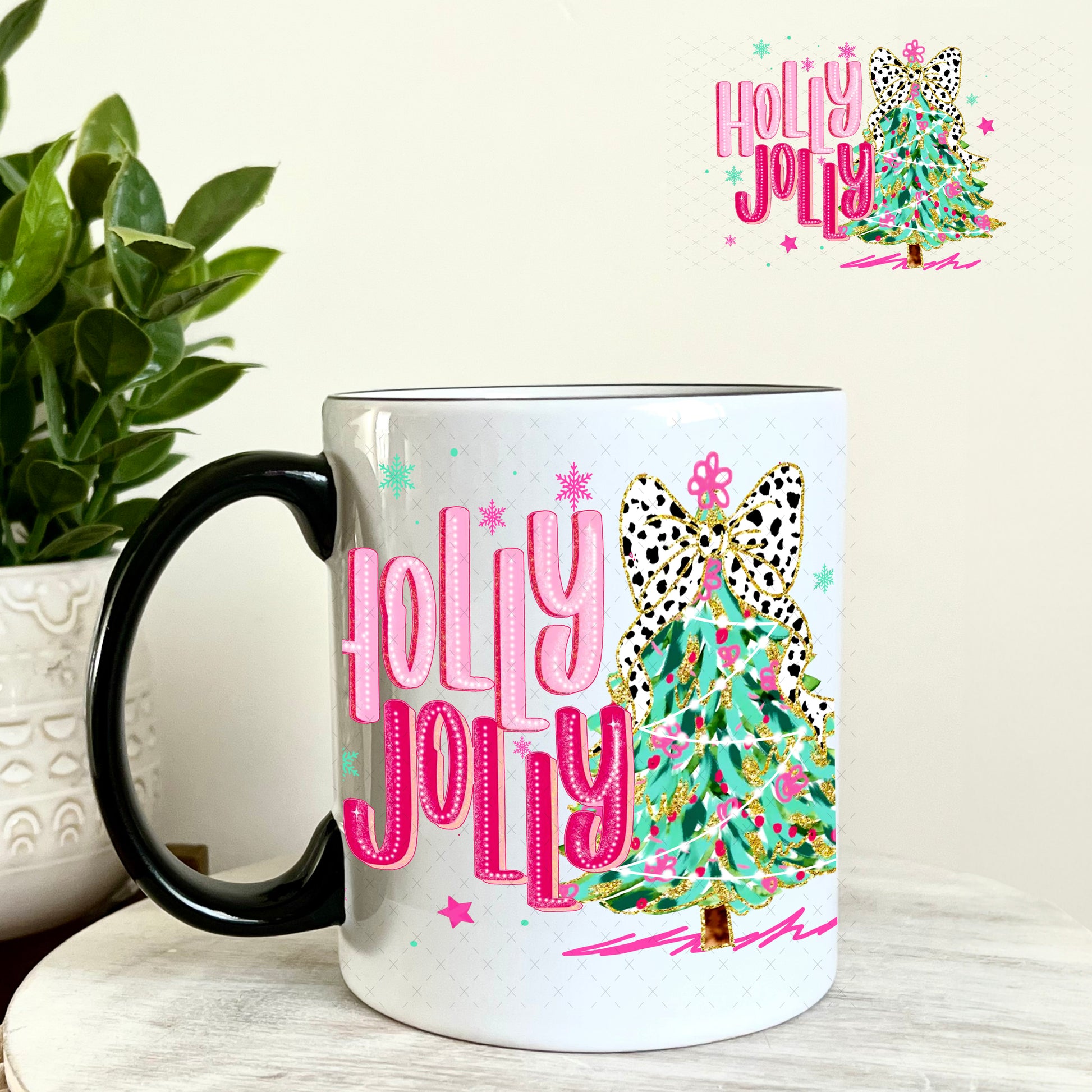 Holly Jolly Pink UV DTF DecalUV DTF Decal 11oz Coffee Mug Weefers
