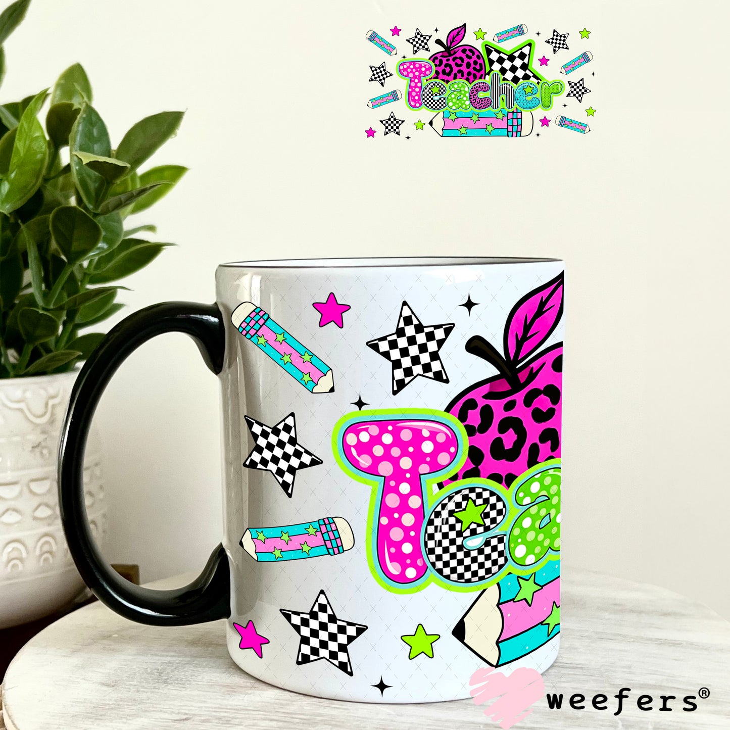Retro Teacher UV DTF Cup Wrap 11oz Coffee Mug Weefers