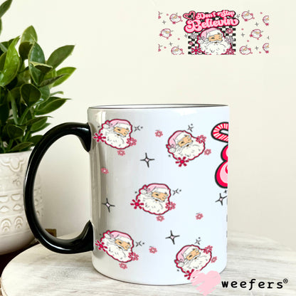 Don't Stop Believing Pink Santa UV DTF Christmas Cup Wrap - Weefers Exclusive 11oz Coffee Mug Cup Wrap Weefers