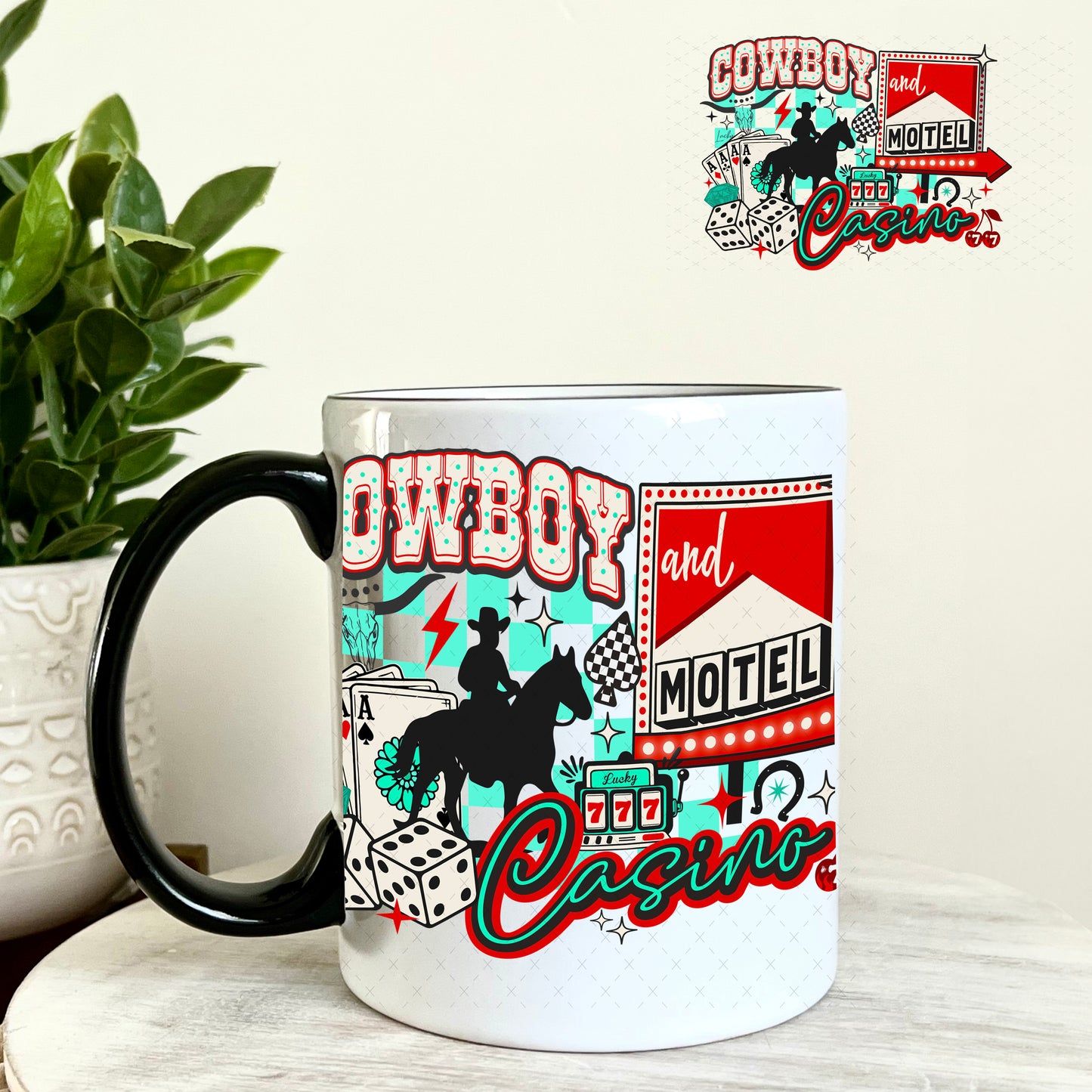 Cowboy Casino UV DTF Decal 11oz Coffee Mug Weefers