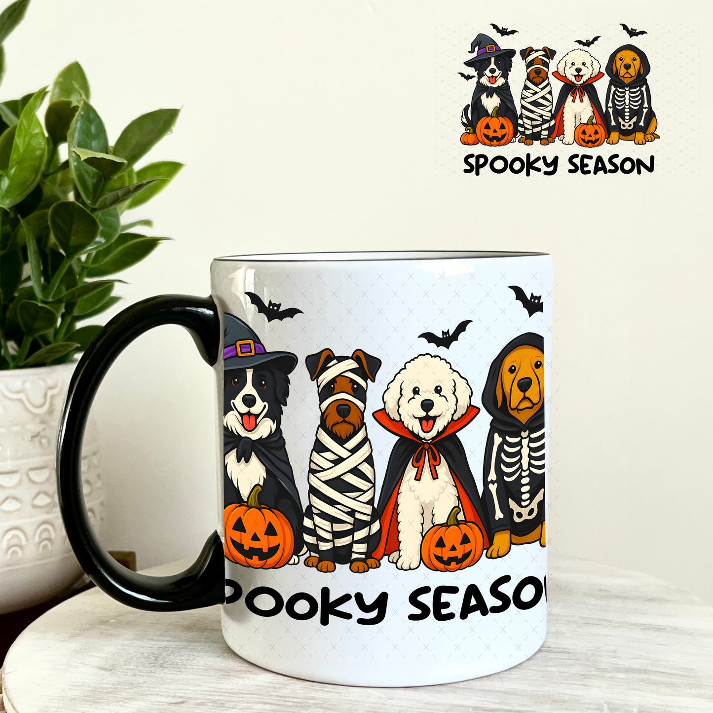 Spooky Season Dog Friends UV DTF Decal 11oz Coffee Mug Weefers
