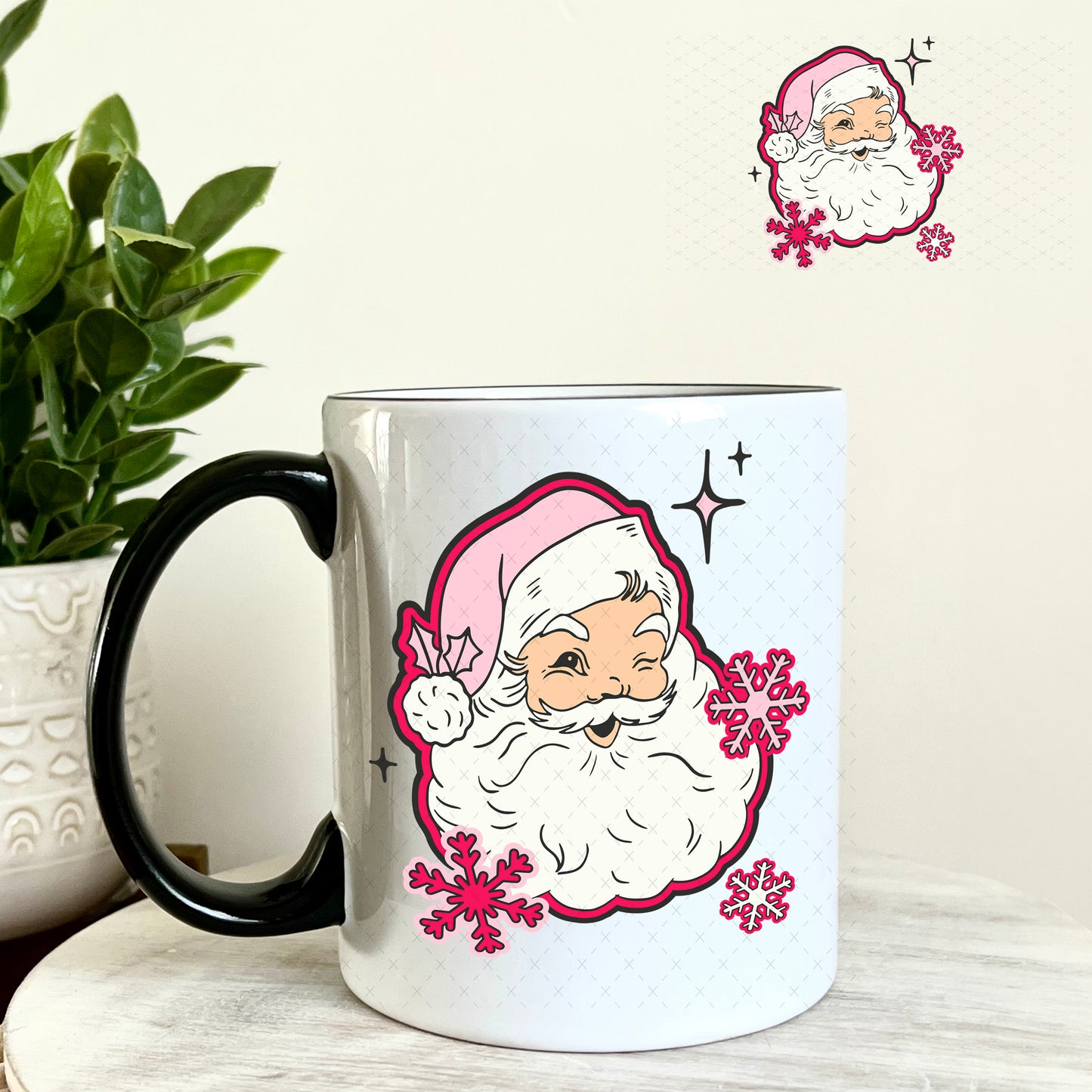 Pink Santa UV DTF Decal 11oz Coffee Mug Weefers