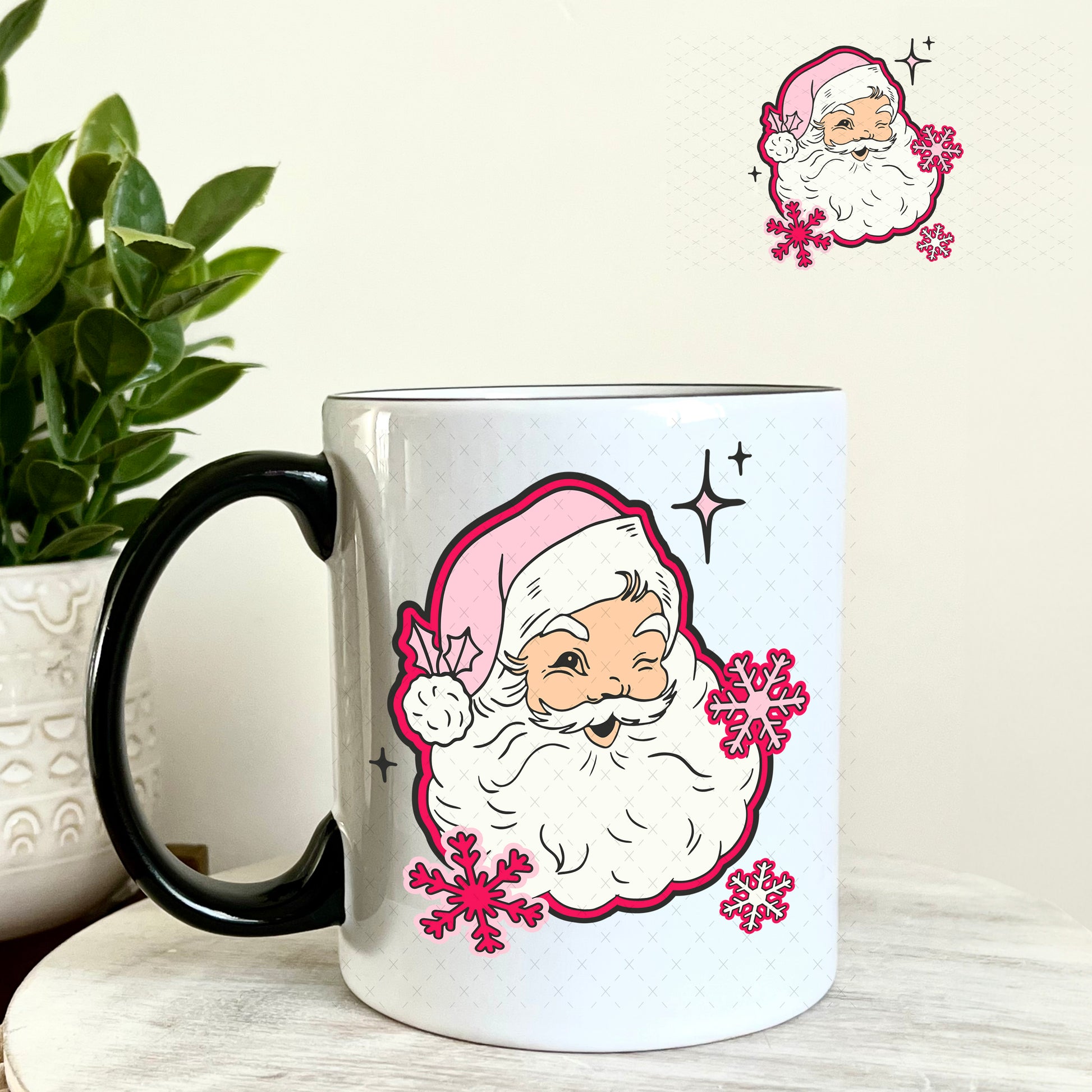 Pink Santa UV DTF Decal 11oz Coffee Mug Weefers