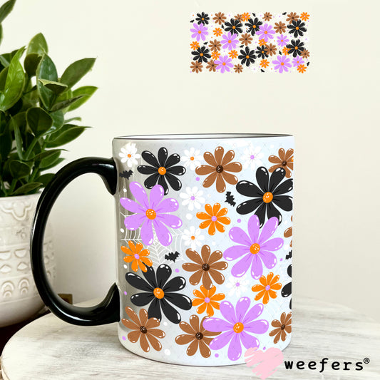 Halloween Daisy Flowers UV DTF Cup Wrap 11oz Coffee Mug Weefers