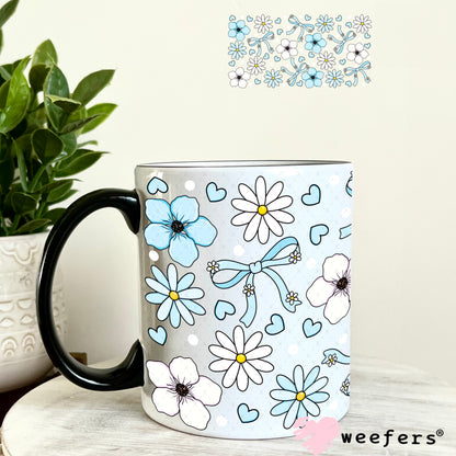 Light Blue and White Flowers UV DTF Cup Wrap 11oz Coffee Mug Weefers