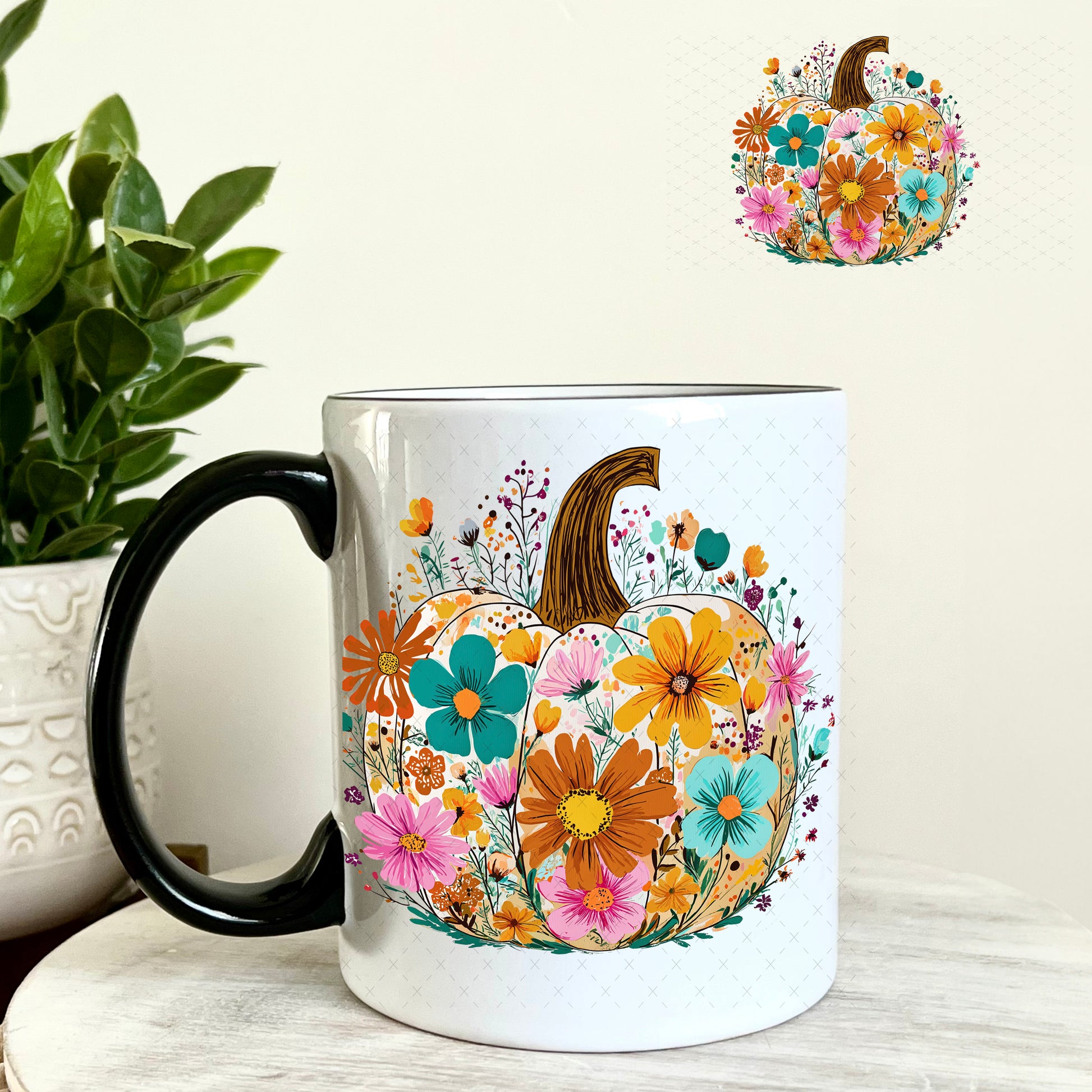 Floral Pumpkin UV DTF Decal 11oz Coffee Mug Weefers