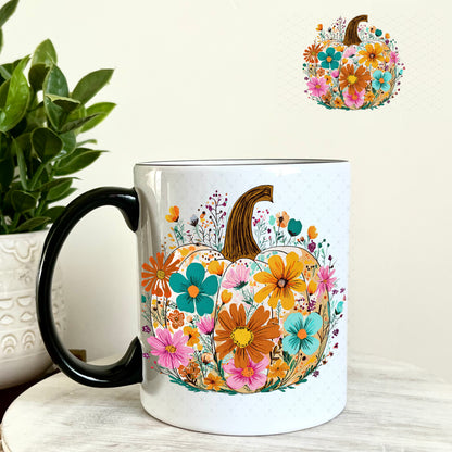 Floral Pumpkin UV DTF Decal 11oz Coffee Mug Weefers