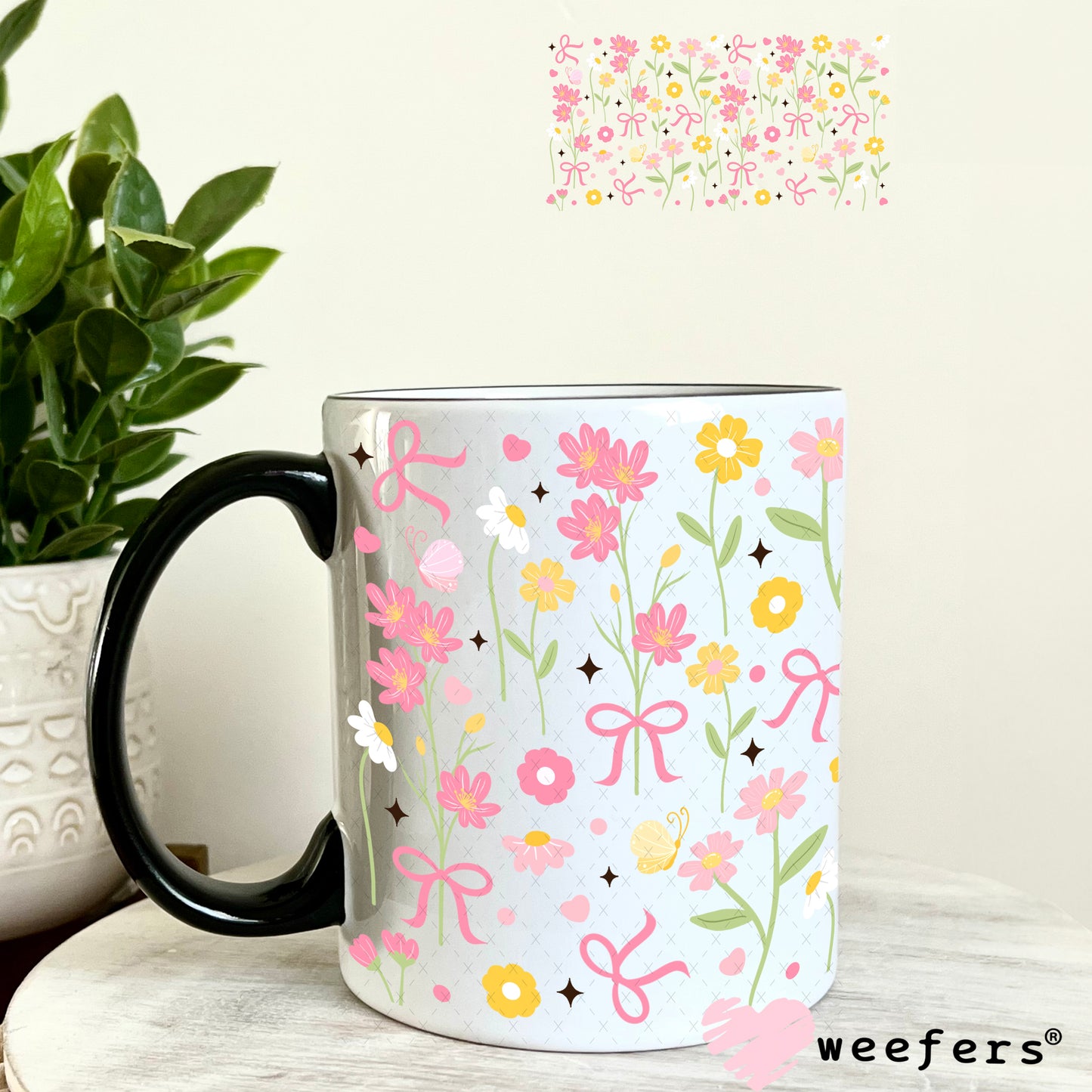 Dainty Flowers and Coquette Bows UV DTF Cup Wrap 11oz Coffee Mug Weefers
