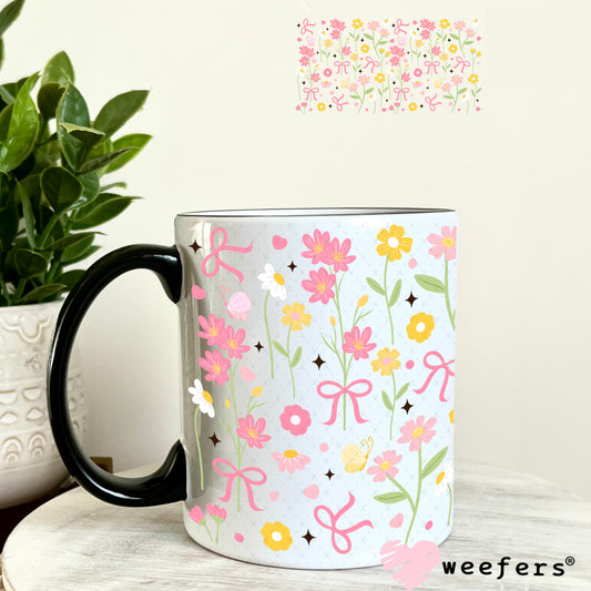Dainty Flowers and Coquette Bows UV DTF Cup Wrap 11oz Coffee Mug Weefers