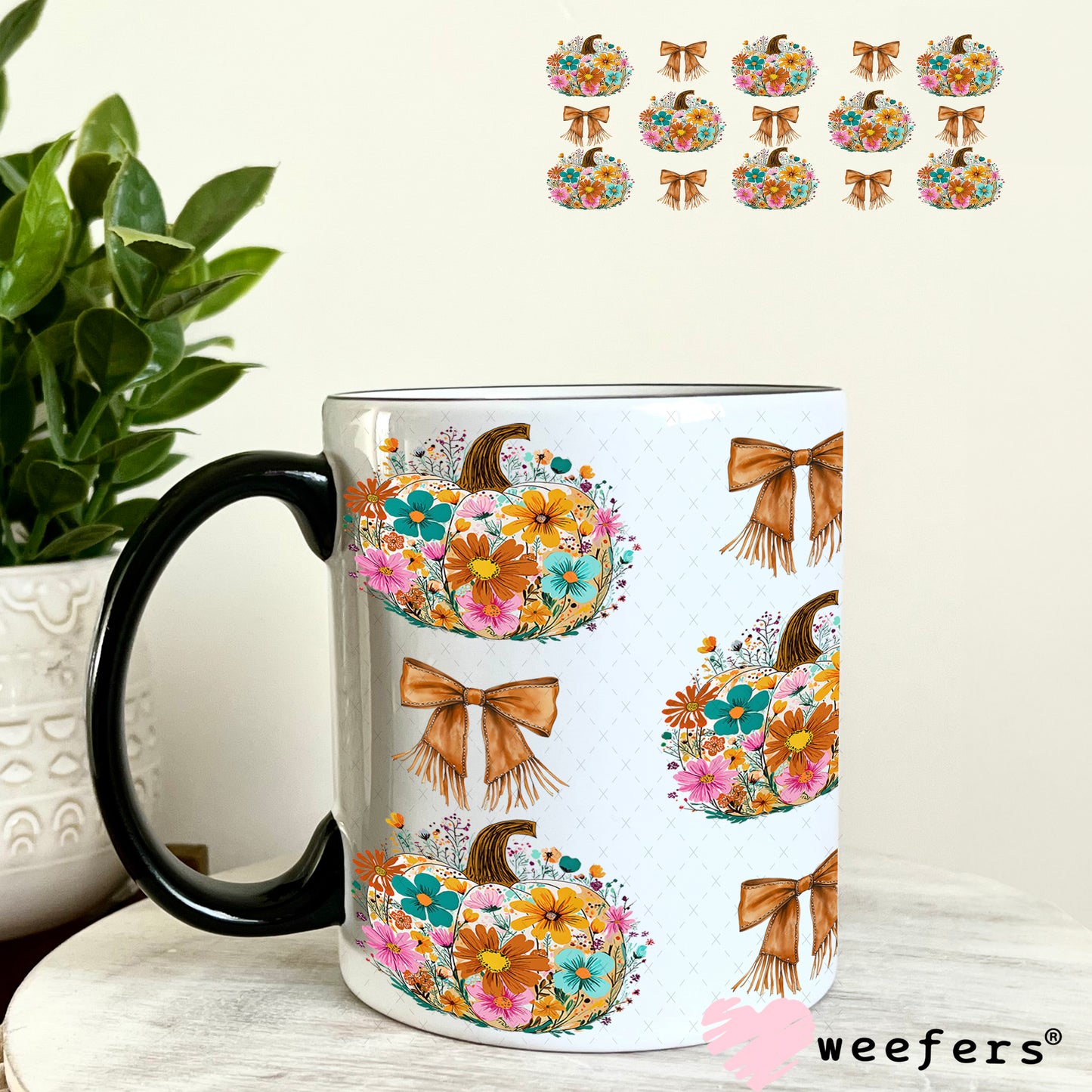 Floral Pumpkin UV DTF Cup Wrap - Weefers Exclusive 11oz Coffee Mug Weefers