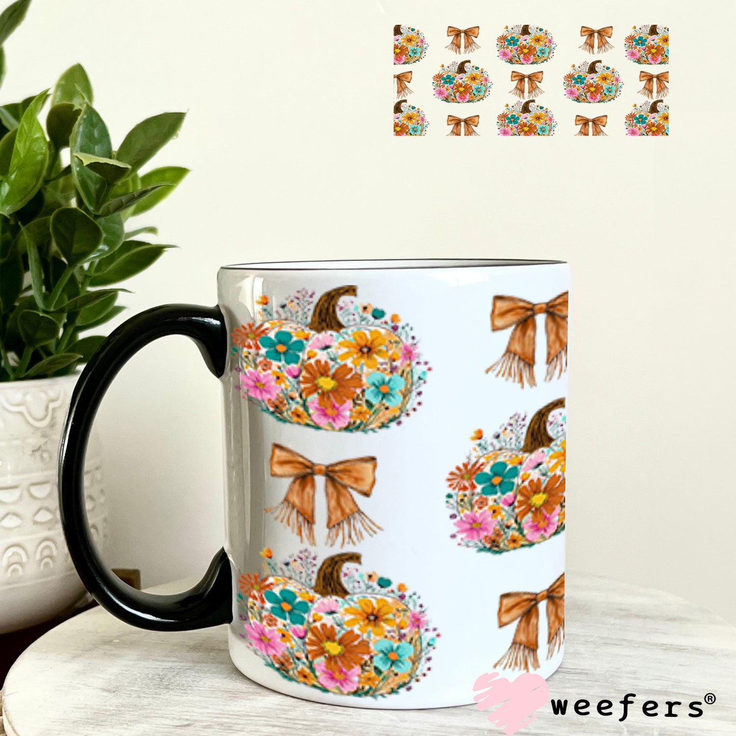 Floral Pumpkin UV DTF Cup Wrap - Weefers Exclusive 11oz Coffee Mug Cup Wrap Weefers