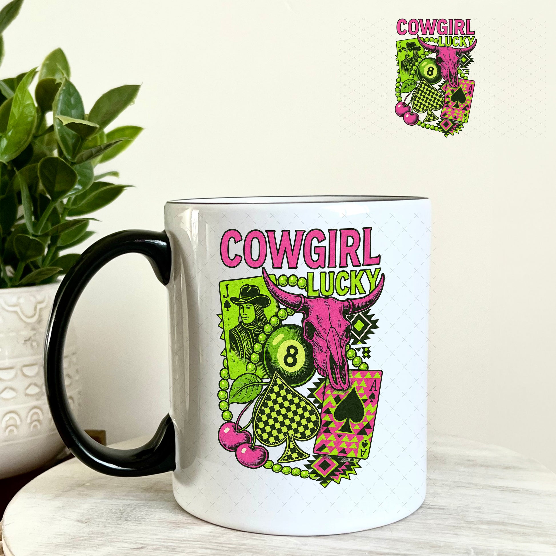 Cowgirl Lucky UV DTF Decal 11oz Coffee Mug Weefers