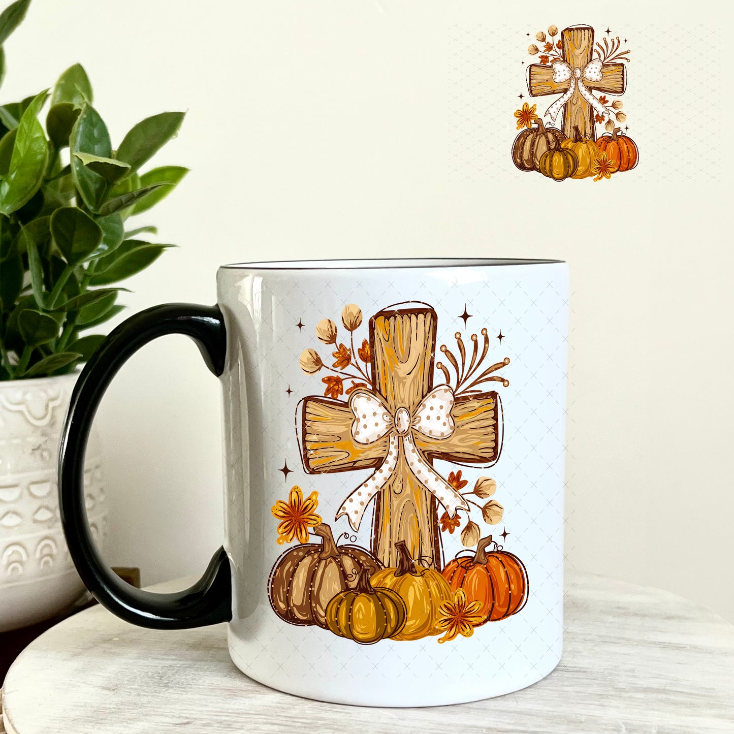 Fall Christian Cross UV DTF Decal 11oz Coffee Mug Weefers